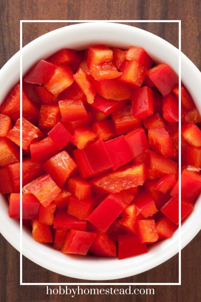 Diced Red pepper in bowl