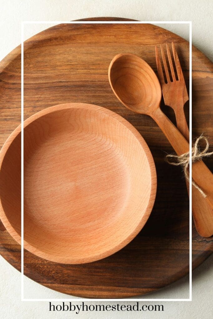 Wooden Bowls, Platter, spoon and fork
