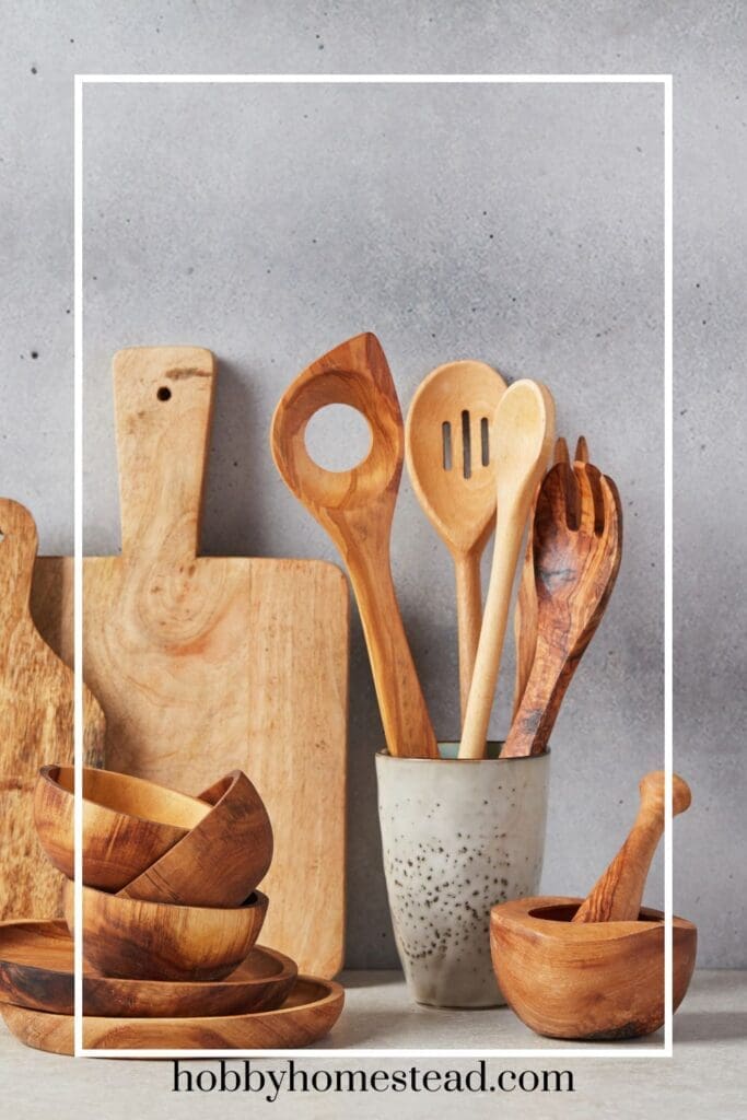 Wooden Utensils on a Kitchen Counter