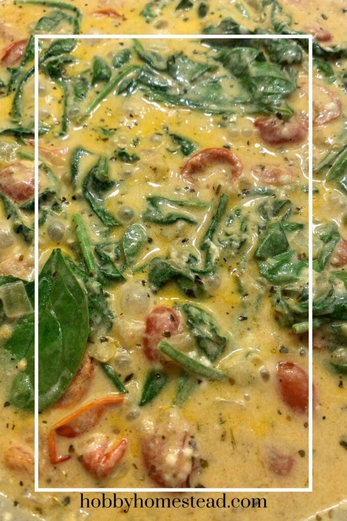 Making the Sauce with the Tomatoes and Spinach