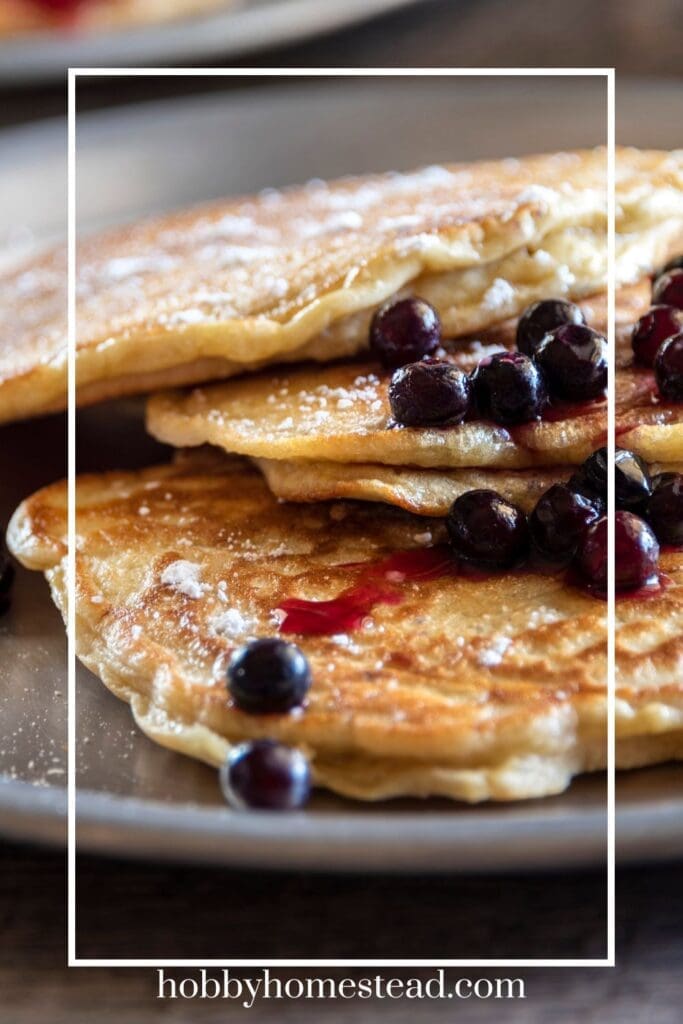 Fluffy Sourdough Pancakes with fresh blueberry sauce