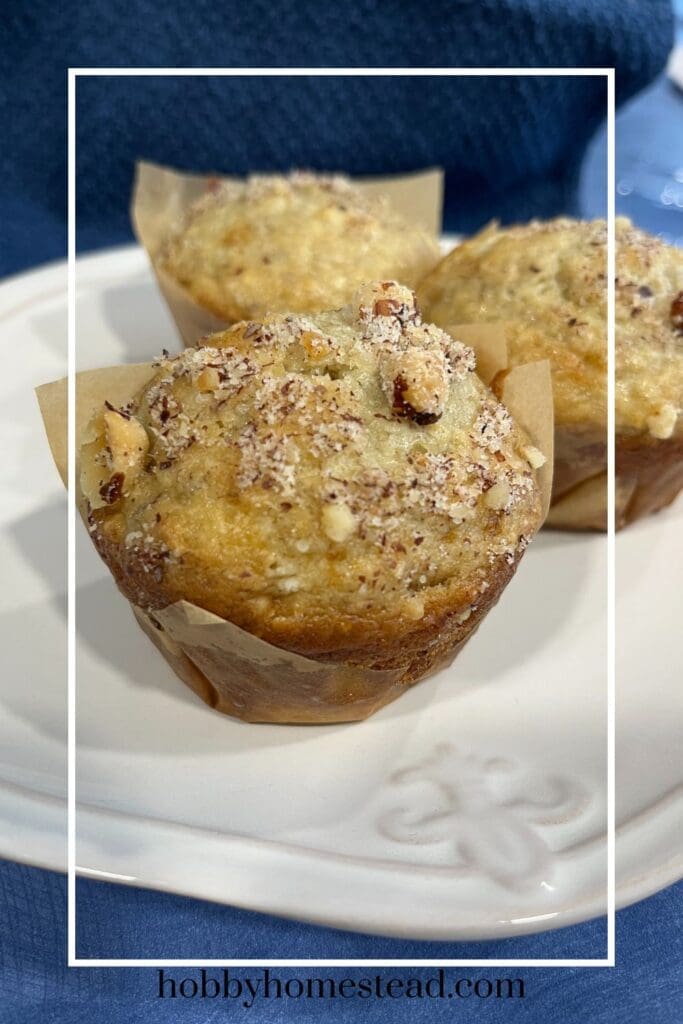 deliciously moist banana nut muffins on a plate