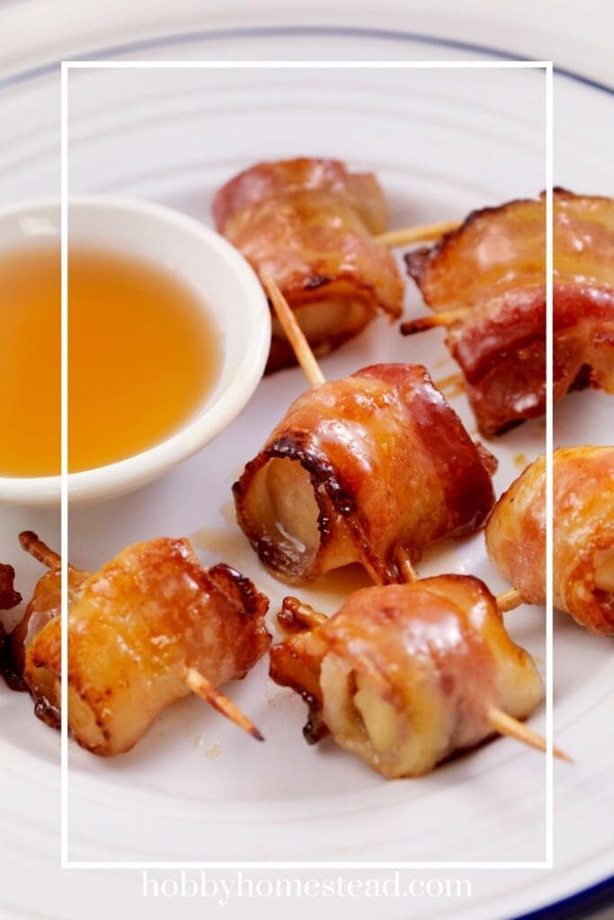 Bacon Wrapped Scallops served with maple dipping sauce
