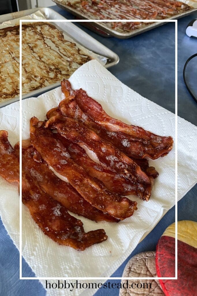 Cooling crispy bacon on paper towels