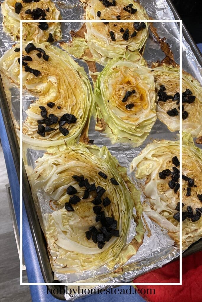 Cabbage slices topped with garlic butter