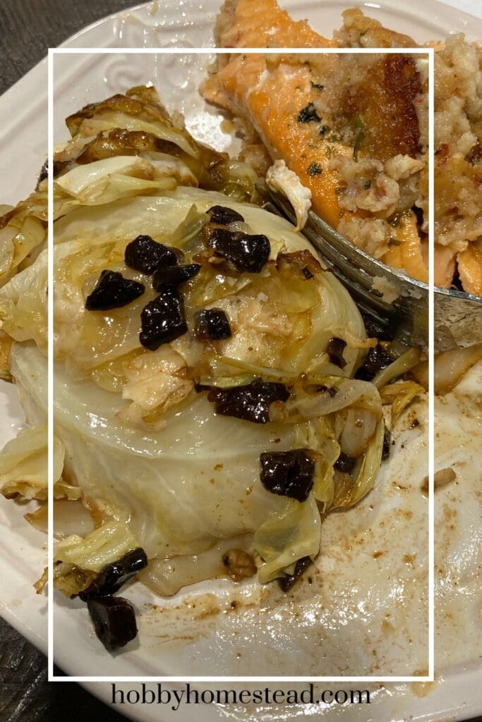 Delicious melting cabbage slice on plate