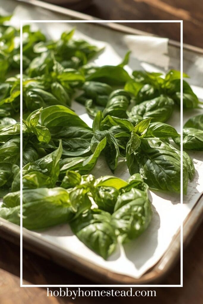 Air Drying Basil on Sheet Pan