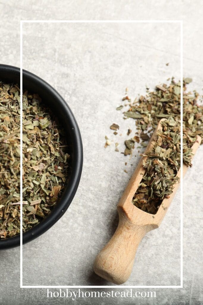 Dried basil in a bowl