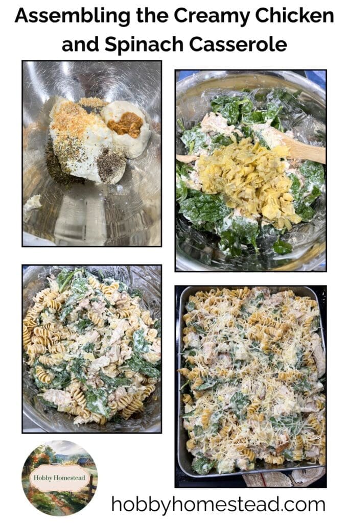 Assembling the Creamy Chicken and Spinach Casserole
