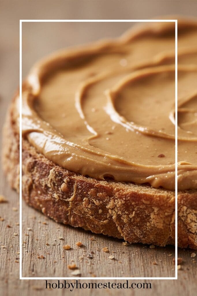 creamy peanut butter on bread