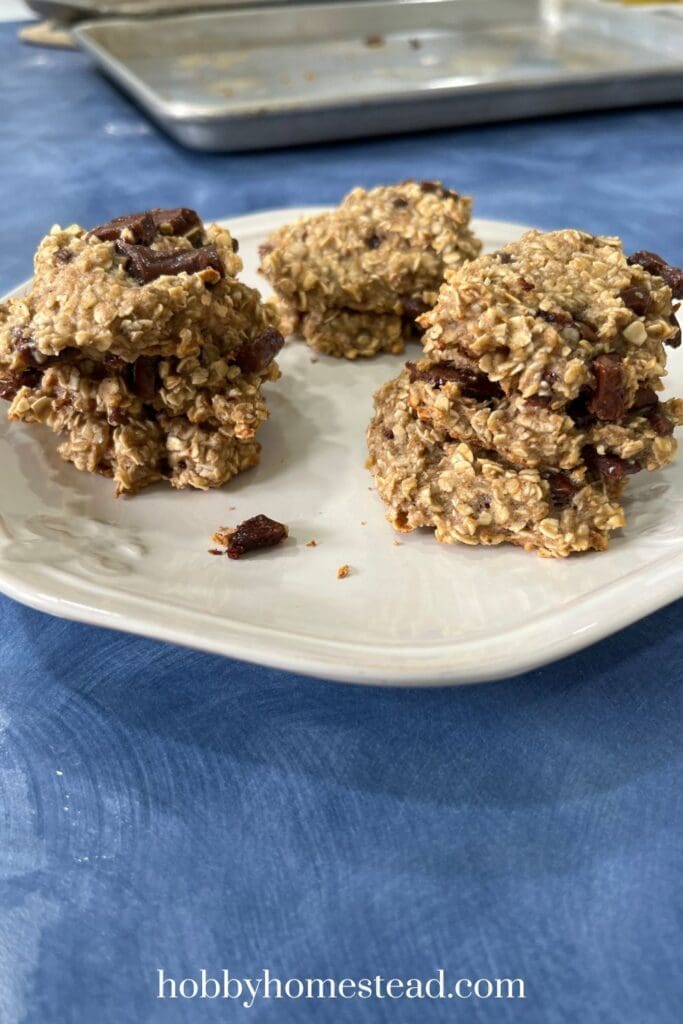 Banana Oat Cookies Stacked on Plate