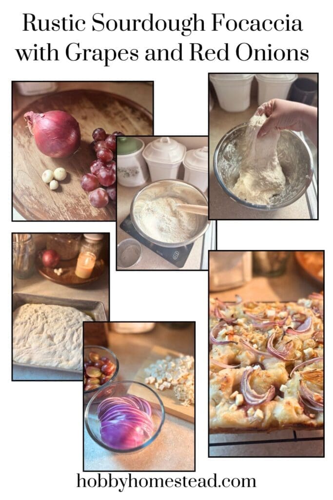 Rustic Sourdough Focaccia with Grapes and Red Onions
