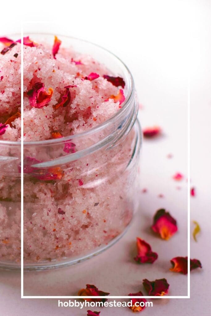 DIY Sugar Scrub with Dried Rose Petals