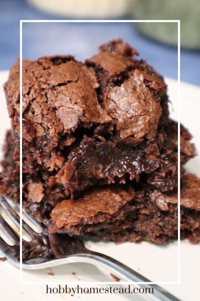Gooey Brownies Stacked on a Plate