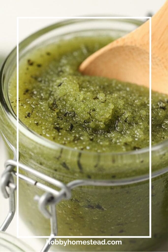 Green Tea Leaf Sugar Scrub in jar