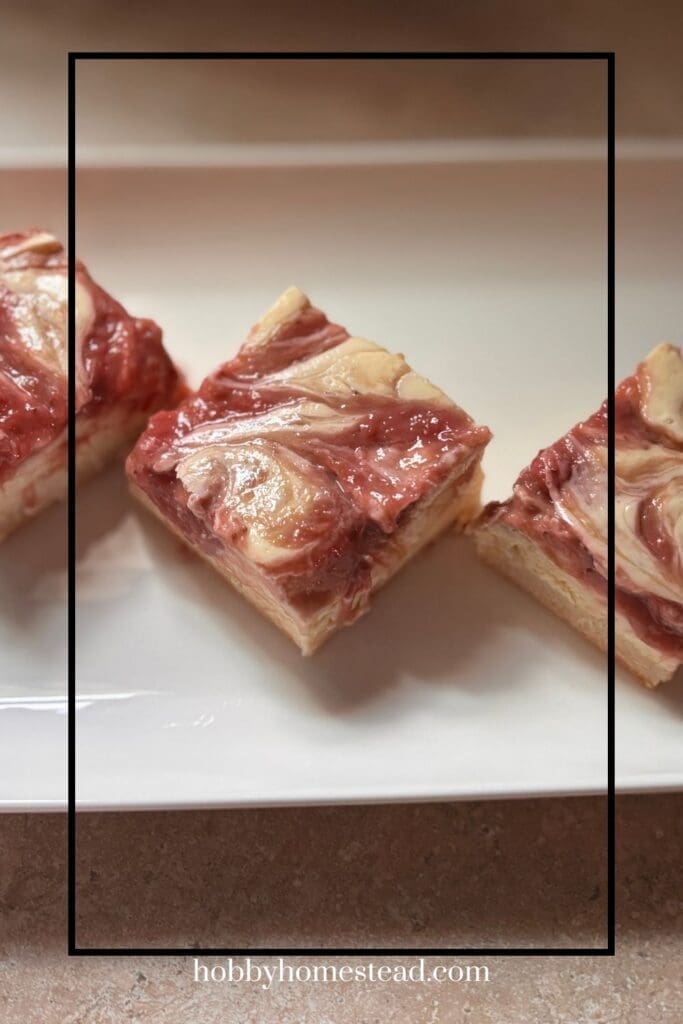 Layered Strawberry Rhubarb Cheesecake Squares