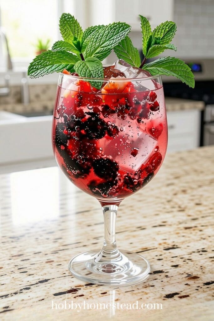 Mixed Berry Spritzer in a Wine Glass