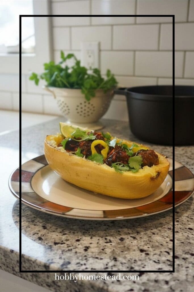 Spaghetti Squash Filled with Meatballs